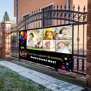 Personalized Birthday Banner for Boys Girls Women Men Kids Adults, Custom Happy Birthday Decorations Photo banners for Parties, Customized Black Backdrop Large Flag 35.5"x59"(about 5x3ft)