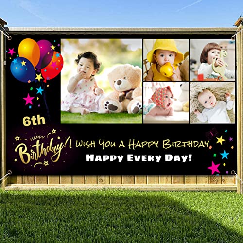 Personalized Birthday Banner for Boys Girls Women Men Kids Adults, Custom Happy Birthday Decorations Photo banners for Parties, Customized Black Backdrop Large Flag 35.5"x59"(about 5x3ft)