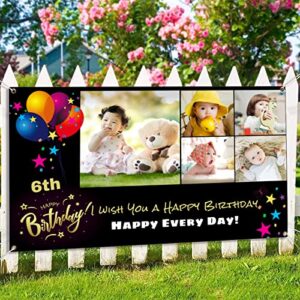 Personalized Birthday Banner for Boys Girls Women Men Kids Adults, Custom Happy Birthday Decorations Photo banners for Parties, Customized Black Backdrop Large Flag 35.5"x59"(about 5x3ft)