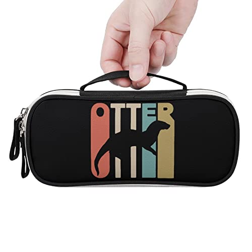 Vintage Style Otter Pencil Case Bag Large Capacity Stationery Pouch with Handle Portable Makeup Bag Desk Organizer