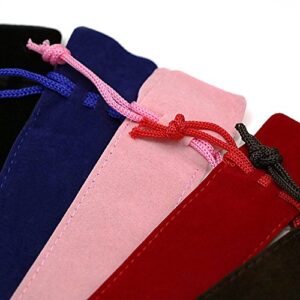 Single Velvet Pen Pouch Portable Pen Bag Case Drawstring Pencil Bag Office School Pen Pouch Sleeve Holder (Brown, 50Pcs)