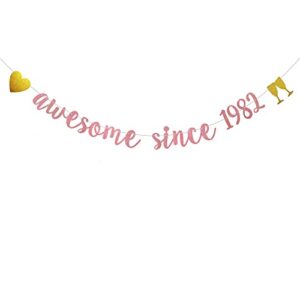 awesome since 1982 banner, pre-strung,rose gold glitter paper garlands for girls women 41st birthday party decorations supplies, no assembly required,rose gold,sunbetterland