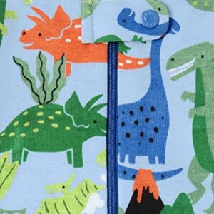 The Children's Place Baby and Toddler Boy Snug Fit Cotton Zip-Front One Piece Pajama 2-Pack, Dino Truck-2 Pack, 9-12 Months