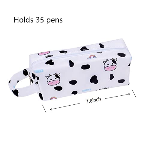 Fycyko 2Pack Kawaii Cute Pencil Case with Zipper Aesthetic Cows Bear Pattern Organizer Storage Bag Makeup Pouch Cosmetic Canvas Small Pencil Pen Case for Adults Kids Students