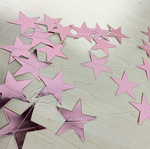 CareCheer Glitter Star Garland Banner Decoration, 130 Feet Bright Gold Star Hanging Bunting Banner Backdrop for Engagement Wedding Baby Shower Birthday Christmas Decor (Rose Gold)