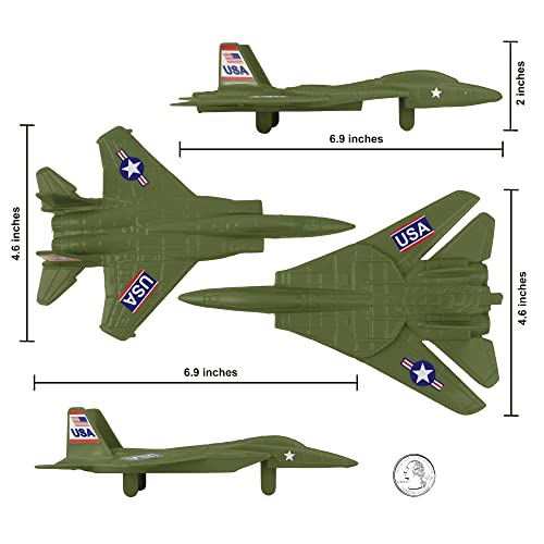 TimMee Plastic Army Men Combat Fighter Jets - 4pc OD Green Airplanes Made in USA