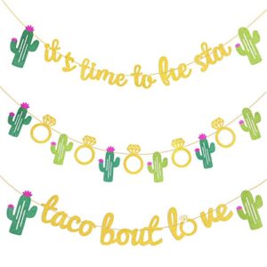 3 pieces mexican fiesta glitter banner taco bout love it’s time to fiesta cactus pattern garland flag for baby shower bridal wedding engagement party decorations