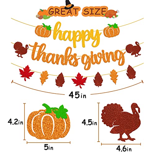 Happy Thanks Giving Banner Fall Leaves Garland Thanksgiving Day Autumn Turkey Theme for Happy Thanksgiving Party Glitter Gold Decoration