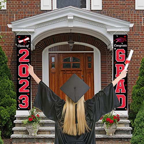 KMUYSL 2023 Graduation Banners,Hanging Flags Porch Sign - Class of 2023 & Congrats Grad Banner, 2023 Graduation Decorations Party Supplies for Indoor/Outdoor Home Door Decor