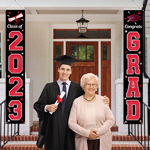 KMUYSL 2023 Graduation Banners,Hanging Flags Porch Sign - Class of 2023 & Congrats Grad Banner, 2023 Graduation Decorations Party Supplies for Indoor/Outdoor Home Door Decor