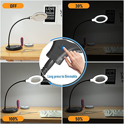 2 USB Rechargeable 5X Magnifying Glass with Light and Stand, Large Desktop Magnifying Lamp for Reading, Hobbies, Crafts, Workbench