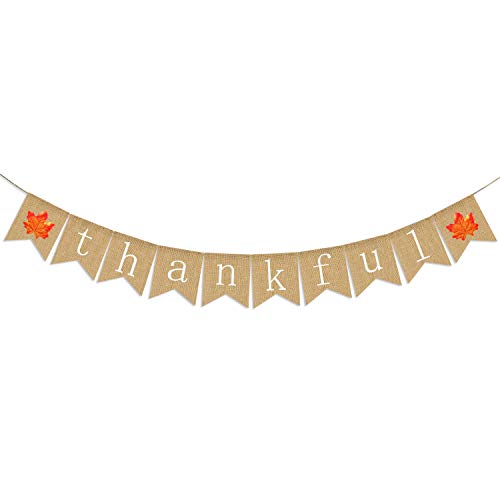 Partyprops Thankful Burlap Banner | Thankful Burlap Wall Banner| Thanksgiving Banner | Rustic Thanksgiving Decoration | Fall Banner| Thanksgiving Decor