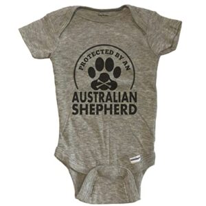 protected by an australian shepherd funny one piece baby bodysuit – grey, 6-9 months grey