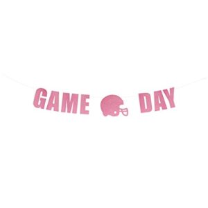 game day banner – football party sign, college football party decorations, football team party hanging banner sign decor (pink sapphire glitter)