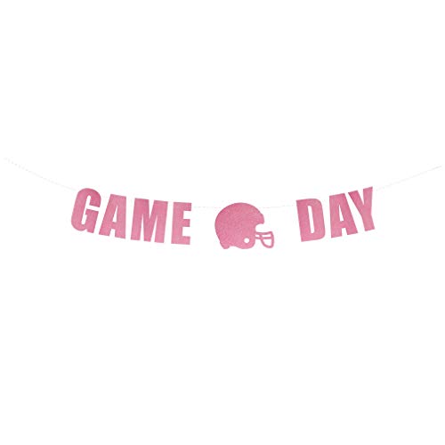 Game Day Banner - Football Party Sign, College Football Party Decorations, Football Team Party Hanging Banner Sign Decor (Pink Sapphire Glitter)