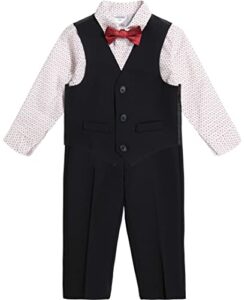 calvin klein baby boy’s 4-piece formal set, includes dress shirt with bow tie, suit vest & dress pants, black performance