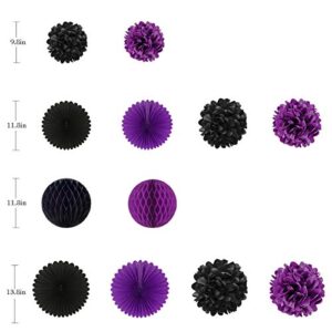 Halloween Banner Kit Black Purple Cheers Witches Garland Banner Paper Fans Flowers Pom Pom Lantern Honeycomb Ball for Halloween Birthday Bachelorette Engagement Hen Party Decorations Supplies