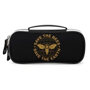 save the bees pencil case bag large capacity stationery pouch with handle portable makeup bag desk organizer