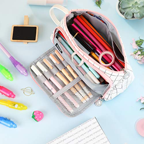 iSuperb Portable Pencil Case Large Capacity Cotton Linen Stationery Organizer Storage Zipper Compartments Pen Bag Pouch Makeup Bag