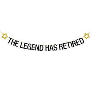 t-minimalist the legend has retired banner, glitter happy retirement party decorations favors, welcome back / celebrate decors supplies, time to relax theme bunting banner, black, 11.7 feet