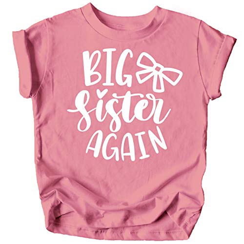 Olive Loves Apple Bow Big Sister Again Sibling Announcement Shirts for Baby and Toddler Girls Sibling Outfits Mauve Shirt