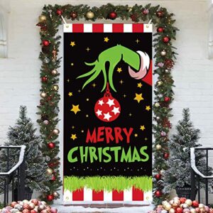 merry christmas door cover banner decorations green black funny christmas hanging banner porch sign merry christmas porch sign for indoor outside front door party decorations supplies