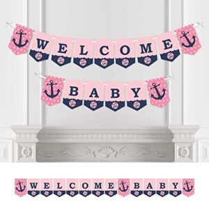 Big Dot of Happiness Ahoy - Nautical Girl - Baby Shower Bunting Banner - Anchor Party Decorations - Welcome Baby