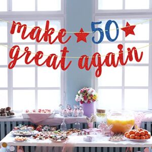 Make 50 Great Again Banner, Red Glitter Funny Happy 50th Birthday Banner Decoration Supplies, Cheers to 50 Years Sign