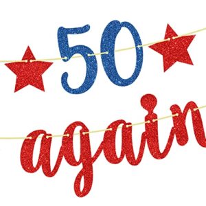 Make 50 Great Again Banner, Red Glitter Funny Happy 50th Birthday Banner Decoration Supplies, Cheers to 50 Years Sign