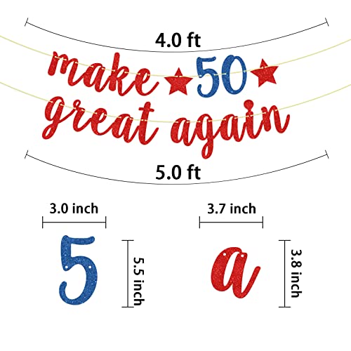 Make 50 Great Again Banner, Red Glitter Funny Happy 50th Birthday Banner Decoration Supplies, Cheers to 50 Years Sign