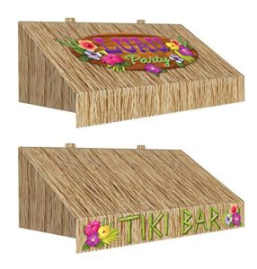 beistle three dimensional tiki bar novelty wall awnings 2 piece luau party decorations, 24.75″ x 8.75″, multicolored