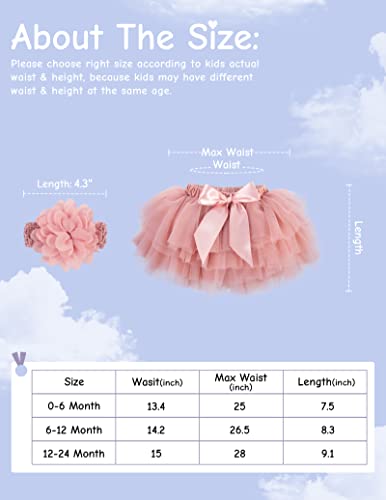 Simplicity Toddler Girls Tutu Skirt with Inner Shorts Baby Tutu Skirt w/Flower Headband Newborn Photography Outfits Girl,Bean Sand,0-6 Months