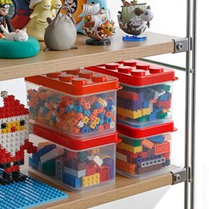 Mivofun Small Toys Storage Containers Set of 3, Organizers Bin with Brick Shaped Lids, for Building Blocks Parts, Puzzles, Small Items, Crafts, Jewelry, Hardware - Plastic Chest