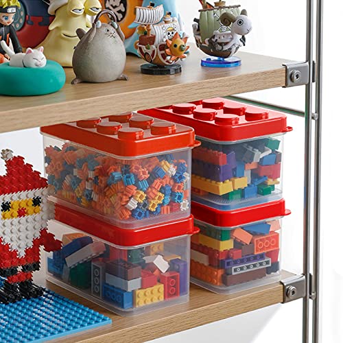 Mivofun Small Toys Storage Containers Set of 3, Organizers Bin with Brick Shaped Lids, for Building Blocks Parts, Puzzles, Small Items, Crafts, Jewelry, Hardware - Plastic Chest