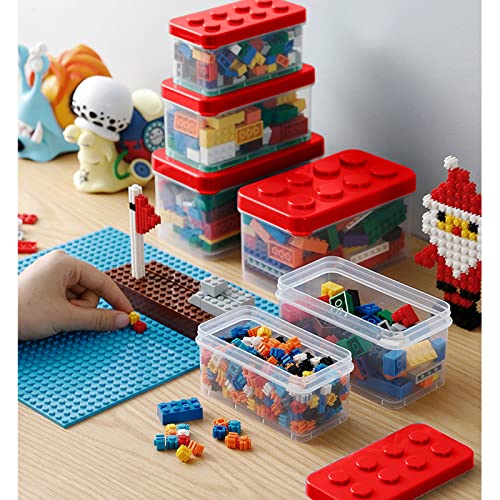 Mivofun Small Toys Storage Containers Set of 3, Organizers Bin with Brick Shaped Lids, for Building Blocks Parts, Puzzles, Small Items, Crafts, Jewelry, Hardware - Plastic Chest