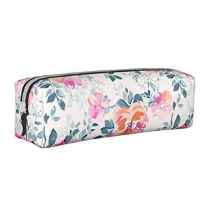 watercolor ditsy floral prints pencil case pen pouch simple carrying box for women adult with smooth zipper durable lightweight for office organizer storage bag