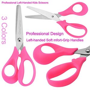 OneName Left-Handed Kids Scissors 6 Pack 5 Inch Left hand scissors for child School Student Scissors,Stainless Steel Sharp Blade Soft Comfort-Grip Handles Blunt Lefty Safety Scissors for Kids Scissor