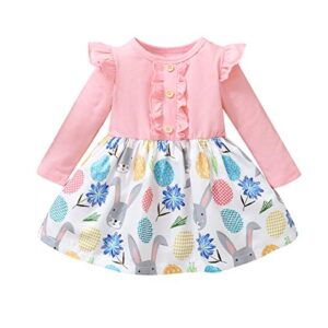 goodplayer toddler baby girl easter outfits ruffle long sleeve top bunny egg print skirt one-piece girl dress clothes (pink, 3-4 years)