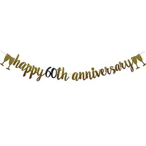happy 60th anniversary banner,pre-strung, gold and black glitter paper party decorations for 60th wedding anniversary party supplies letters black and gold betteryanzi