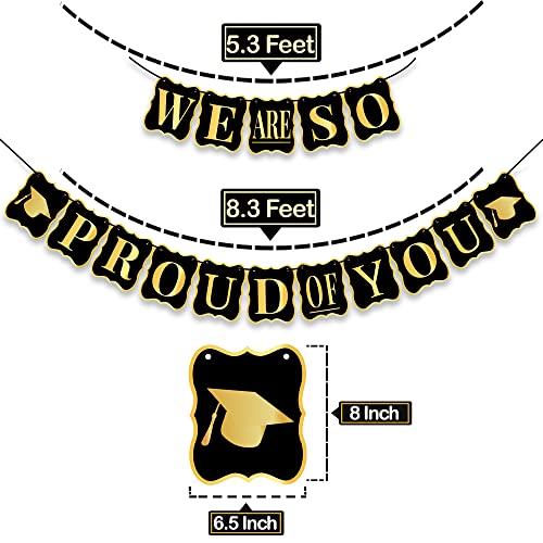 We Are So Proud Of You Banner - No DIY, Congratulations Decorations | Black and Gold Graduation Decorations 2023 | Graduation Banner, Graduation Party Decorations 2023 | Class of 2023 Decorations