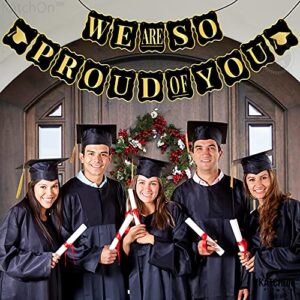 We Are So Proud Of You Banner - No DIY, Congratulations Decorations | Black and Gold Graduation Decorations 2023 | Graduation Banner, Graduation Party Decorations 2023 | Class of 2023 Decorations