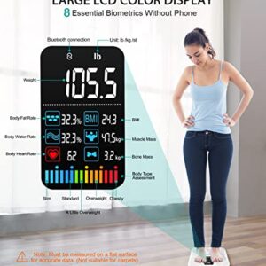 Body Fat Scale, ABLEGRID Digital Smart Bathroom Scale for Body Weight, Large LCD Display Screen, 16 Body Composition Metrics BMI, Water Weigh, Heart Rate, Baby Mode, 400lb, Rechargeable (White)