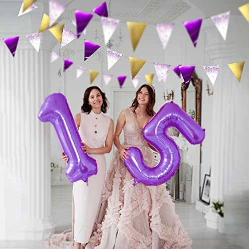 Gold Lavender Party Decoartions for Girls Golden Purple White 13th 16th 18th Birthday Garland Banner Backdrop Streamer Decor for Coming of Age Quinceanera Princess Theme Wedding Bridal Baby Shower Party Supplies