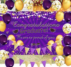 purple gold graduation party supplies nyu purple gold graduation party decorations 2023/graduation backdrop purple gold grad balloons/photography background for class of 2023 graduation