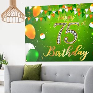 Happy 75th Birthday Backdrop Banner Decor Green - Glitter Cheers to 75 Years Old Birthday Party Theme Decorations for Men Women Supplies