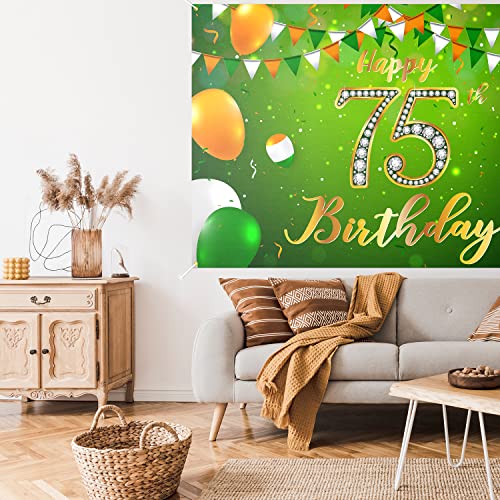 Happy 75th Birthday Backdrop Banner Decor Green - Glitter Cheers to 75 Years Old Birthday Party Theme Decorations for Men Women Supplies