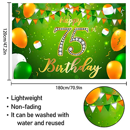 Happy 75th Birthday Backdrop Banner Decor Green - Glitter Cheers to 75 Years Old Birthday Party Theme Decorations for Men Women Supplies