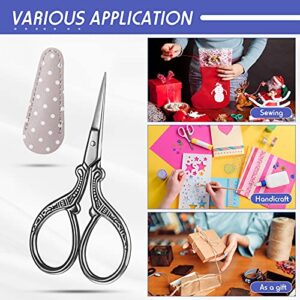 4 Pcs Sewing Embroidery Scissors with 4 Pcs Artificial Leather Cover 3.6 Inch Stainless Steel Stork Scissors Vintage Embroidery Scissors for Needlework, Manual Sewing Handicraft (Retro Colors)