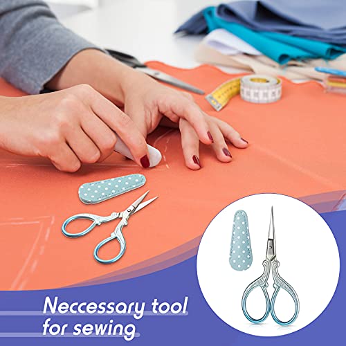 4 Pcs Sewing Embroidery Scissors with 4 Pcs Artificial Leather Cover 3.6 Inch Stainless Steel Stork Scissors Vintage Embroidery Scissors for Needlework, Manual Sewing Handicraft (Retro Colors)