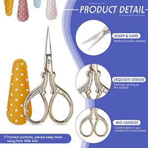 4 Pcs Sewing Embroidery Scissors with 4 Pcs Artificial Leather Cover 3.6 Inch Stainless Steel Stork Scissors Vintage Embroidery Scissors for Needlework, Manual Sewing Handicraft (Retro Colors)